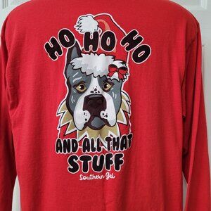 Southern Gal Christmas T Shirt Size L Red Long Sleeve Dog Graphic Tee